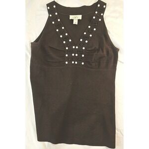 Ann Taylor LOFT Brown Beaded V-Neck Knit Tank Top Shell XS Sleeveless Brown